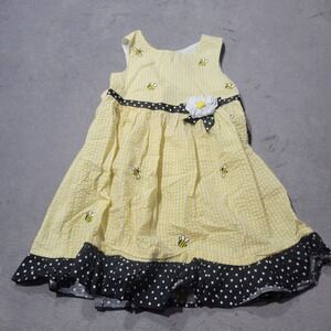 Counting Daisies Dress Girls 4T‎ Yellow Bee Seersucker Gingham Polka Dot S912142